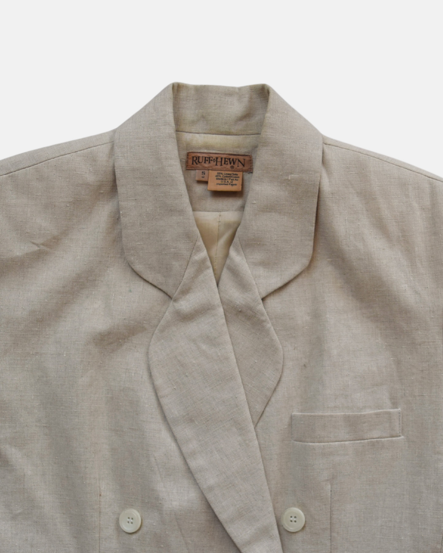 80s Linen Double-Breasted Blazer in Beige