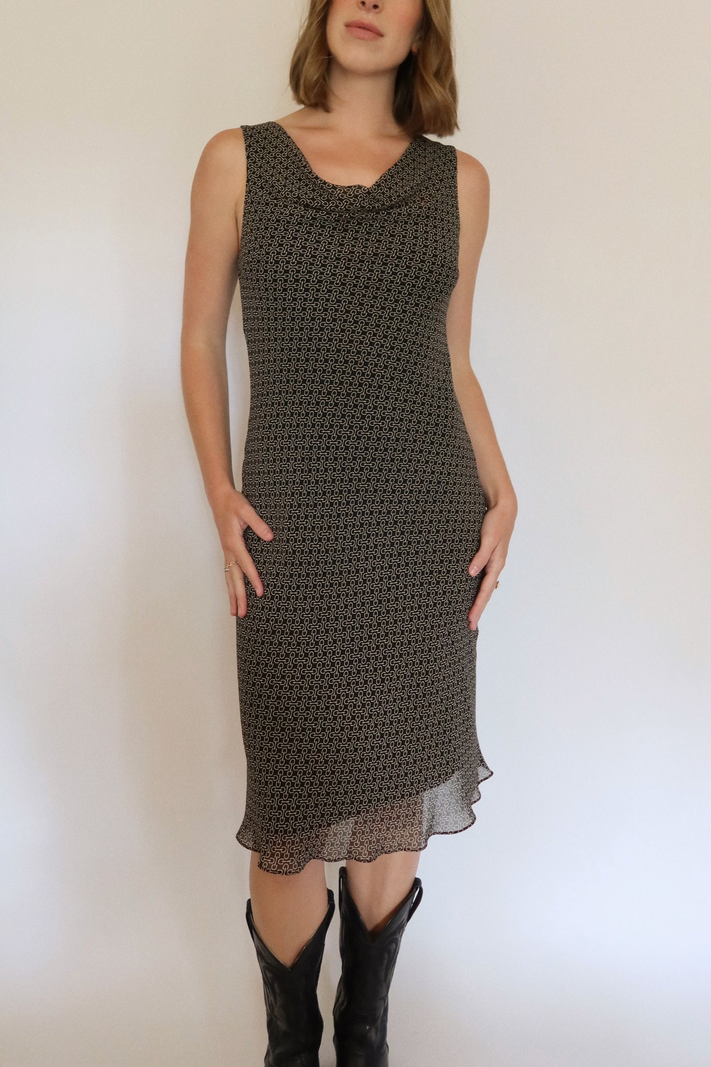 90s Horsebit Cowl Neck Dress