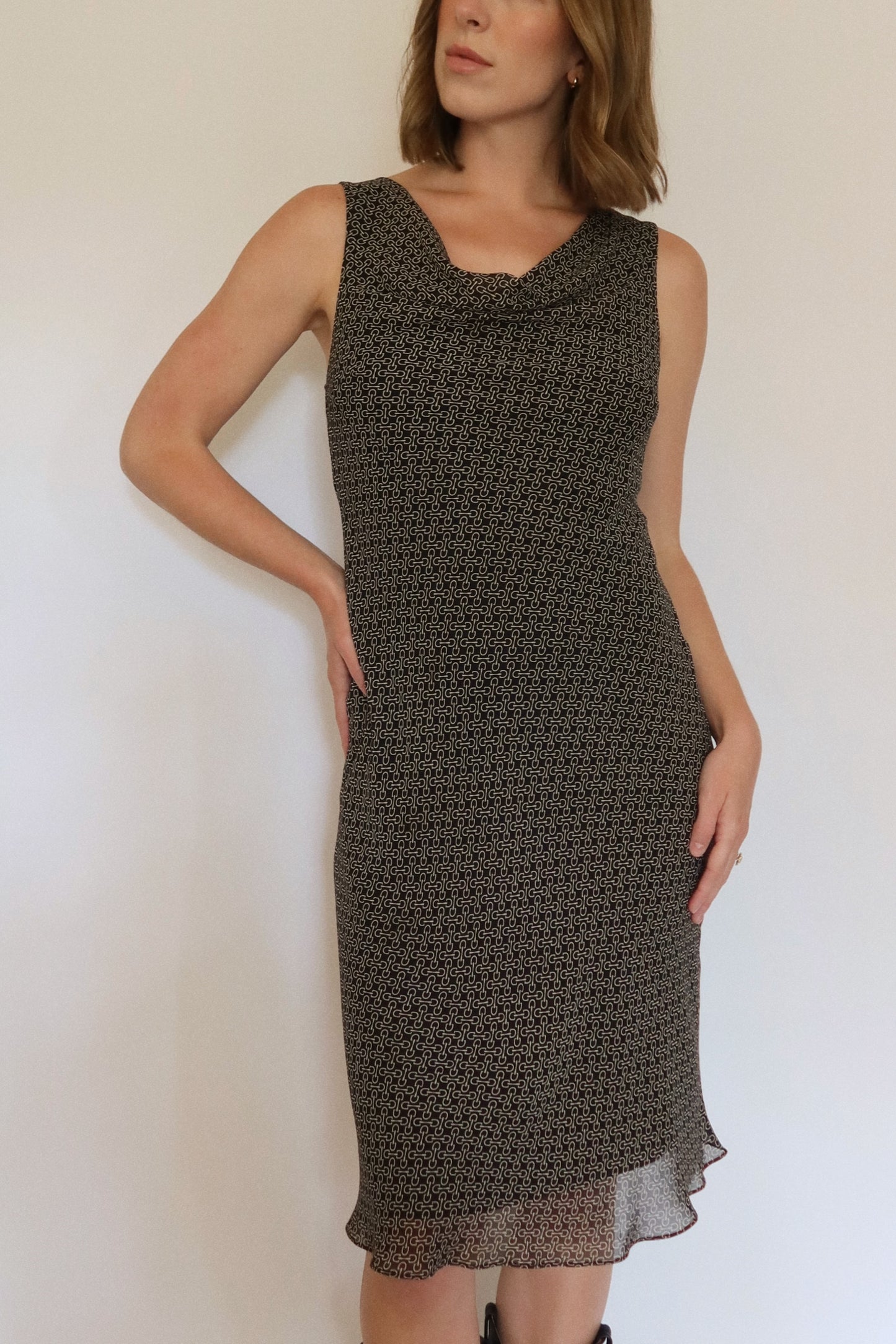 90s Horsebit Cowl Neck Dress