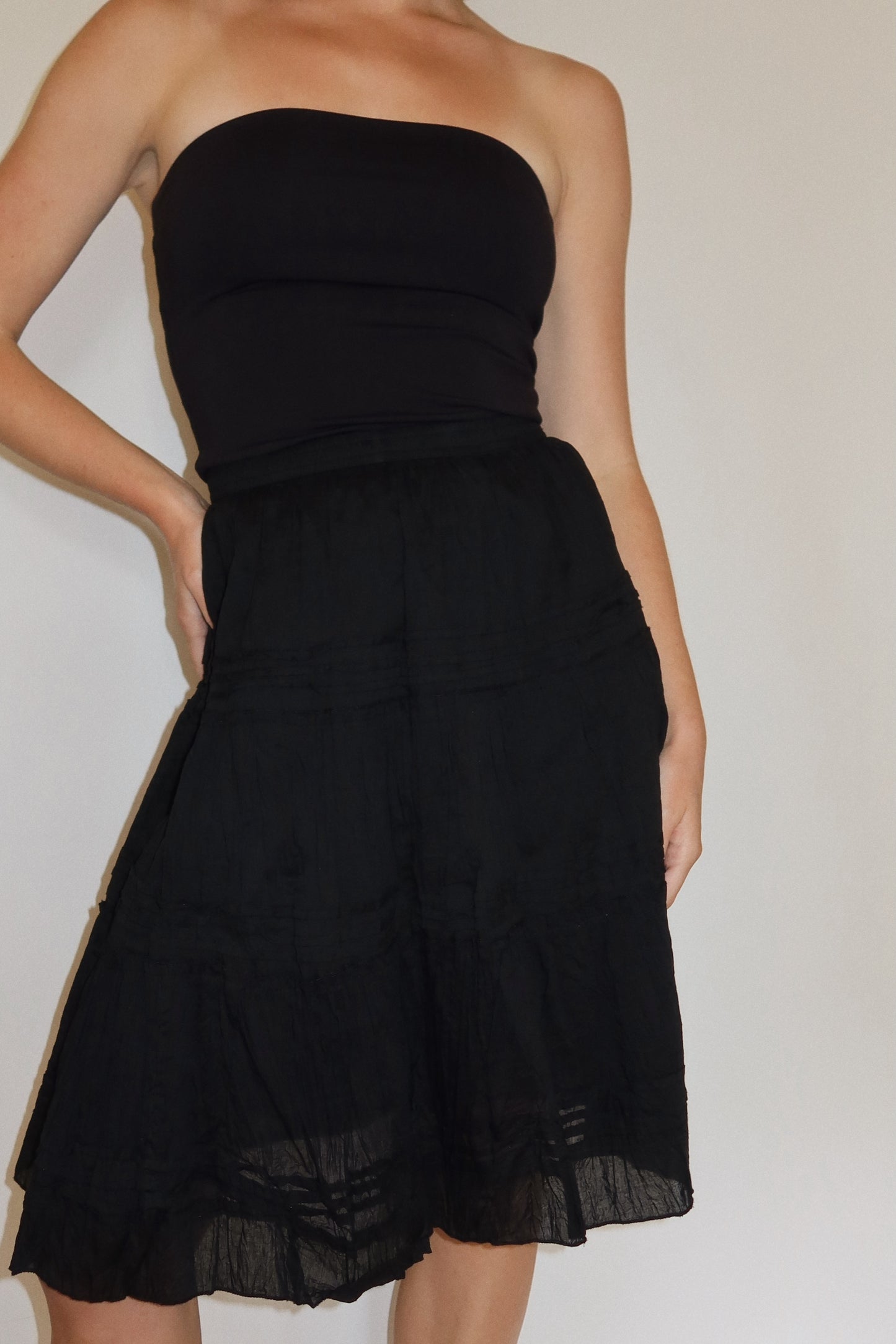 Cotton Tiered Peasant Skirt in Black