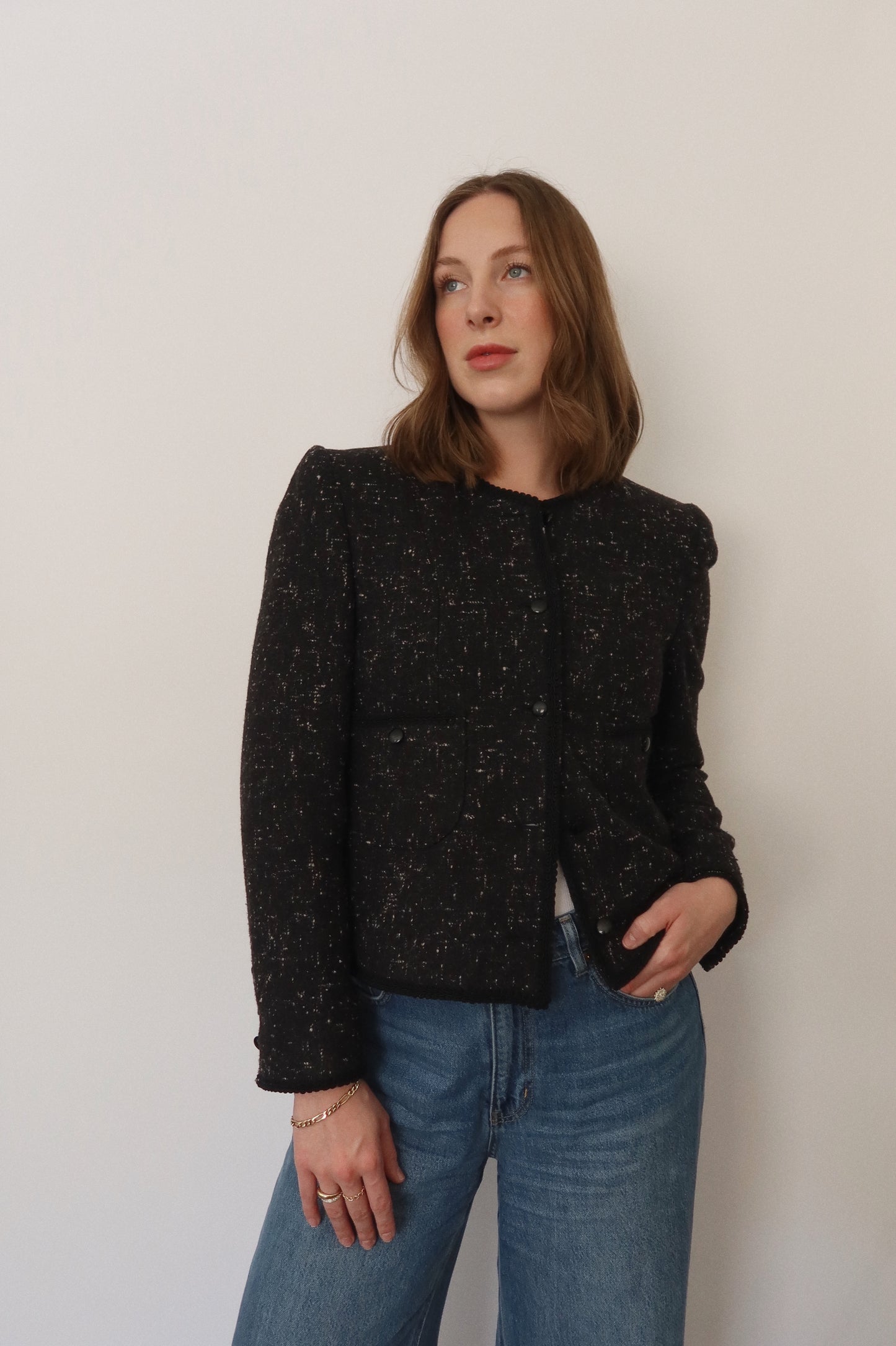 80s Cropped Tweed Jacket in Black