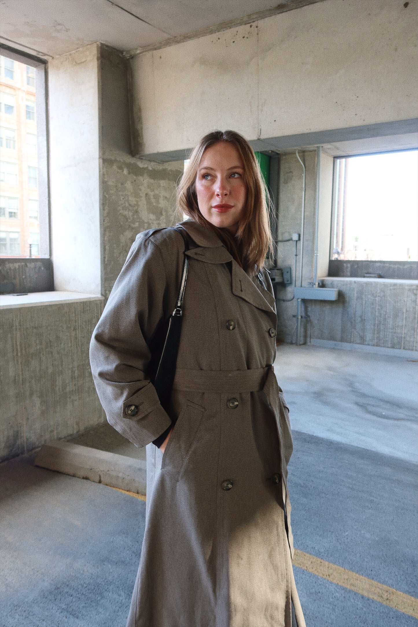 80s London Fog Speckled Full-Length Trench Coat in Taupe