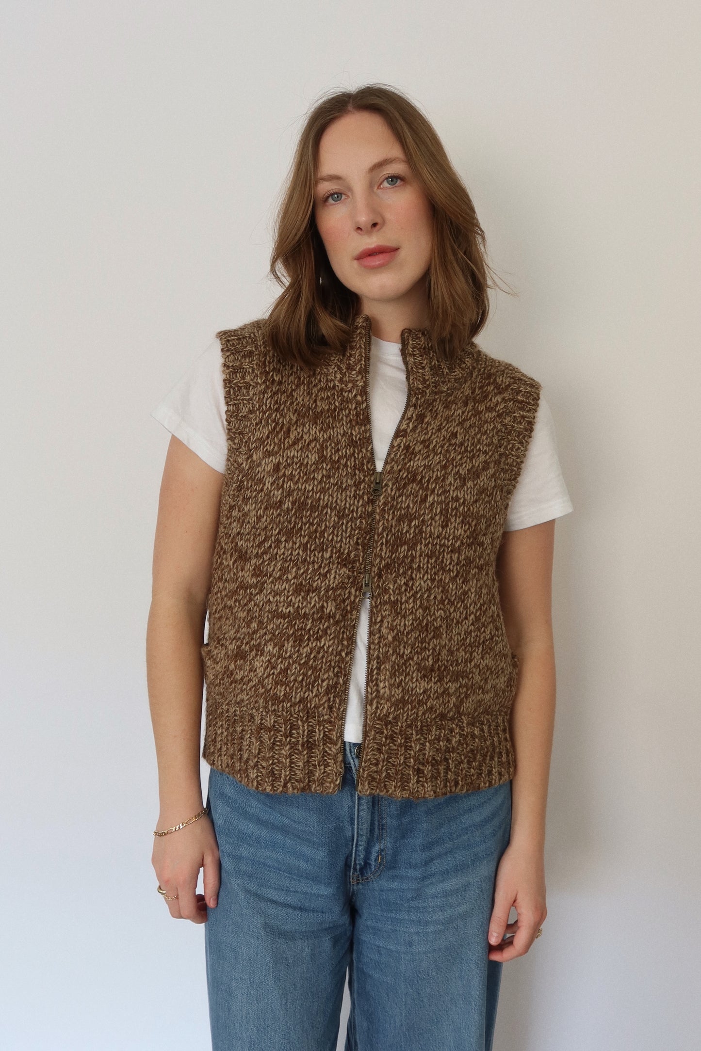Sundance Alpaca Blend Zip Vest in Brown