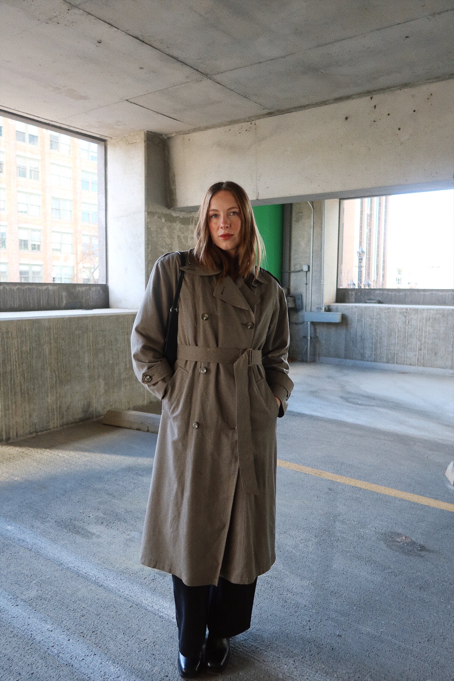 80s London Fog Speckled Full-Length Trench Coat in Taupe