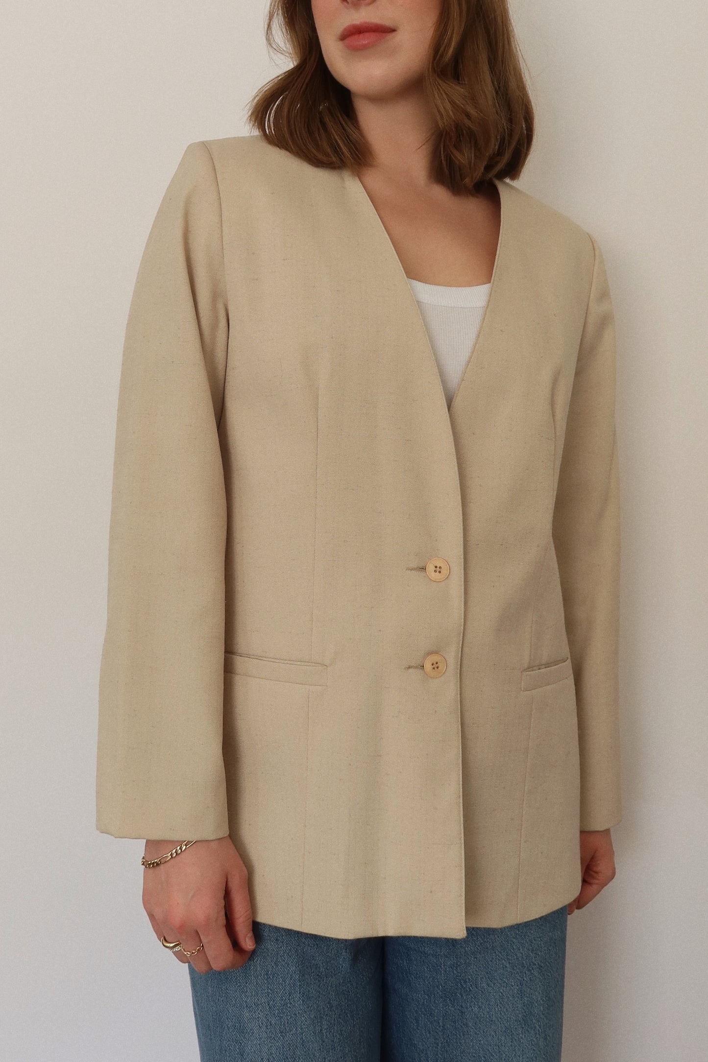 70s Collarless Blazer in Creme