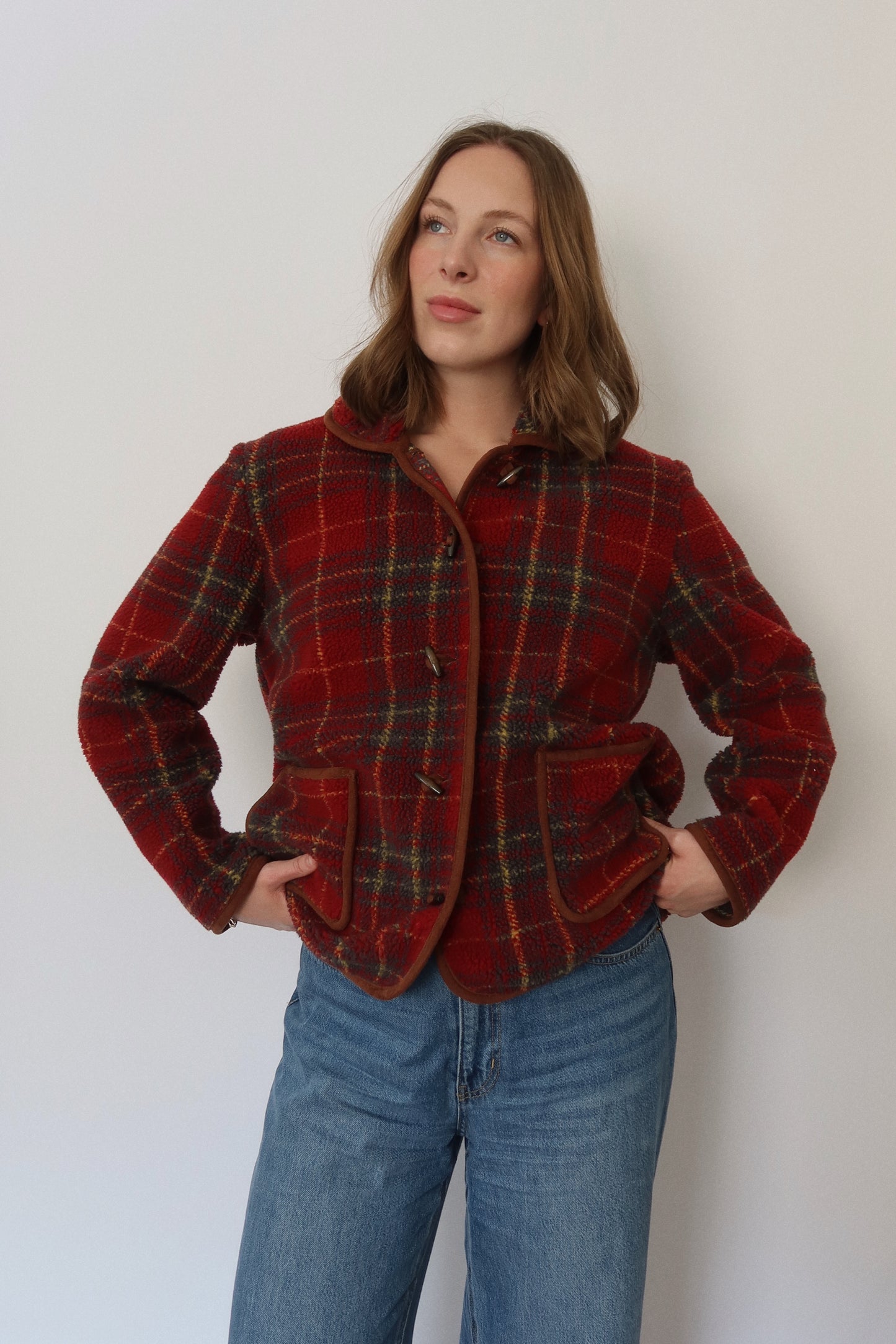 Orvis Plaid Sherpa Jacket in Cherry