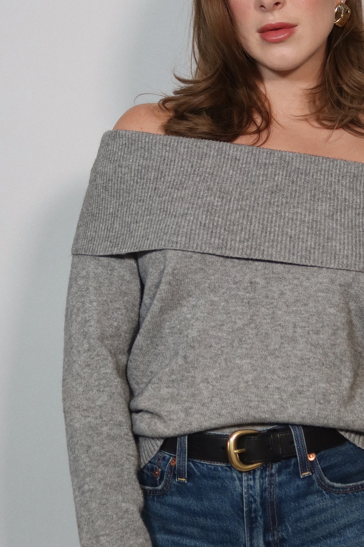 Off-The-Shoulder Sweater in Heather Gray