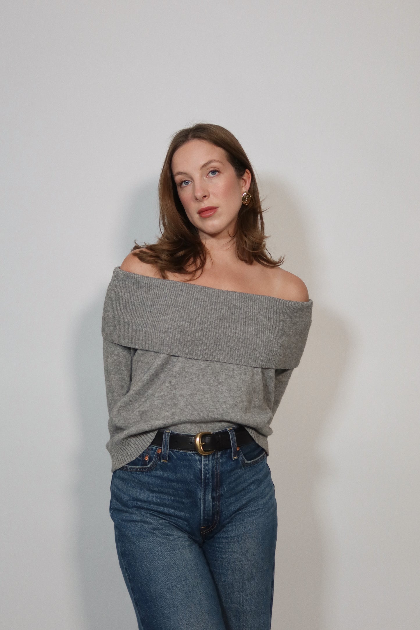 Off-The-Shoulder Sweater in Heather Gray