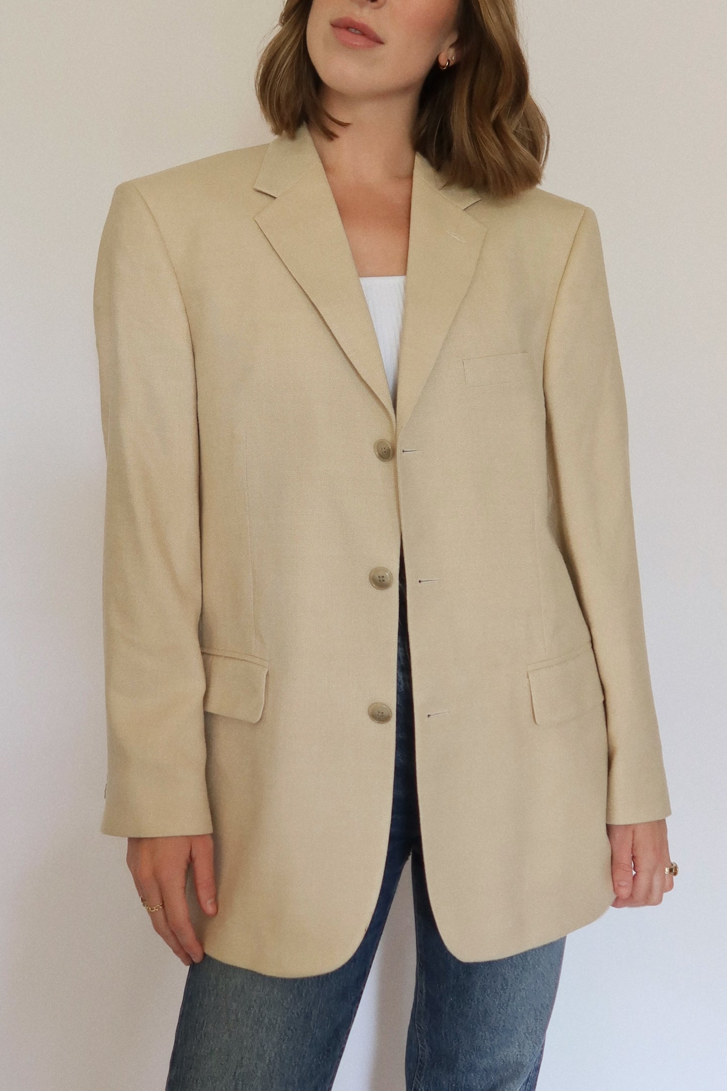 90s Silk-Wool Blend Blazer in Cream