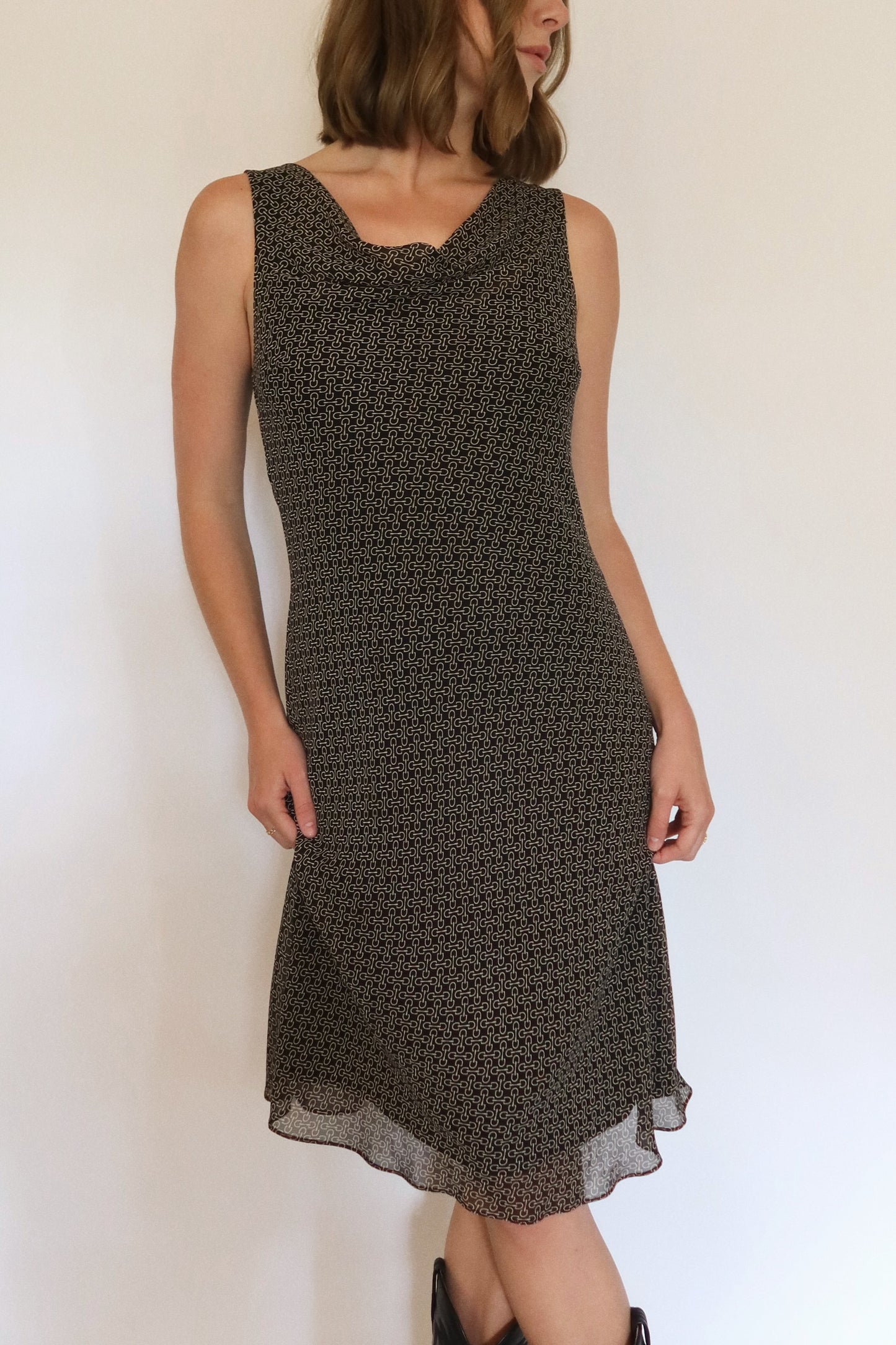 90s Horsebit Cowl Neck Dress