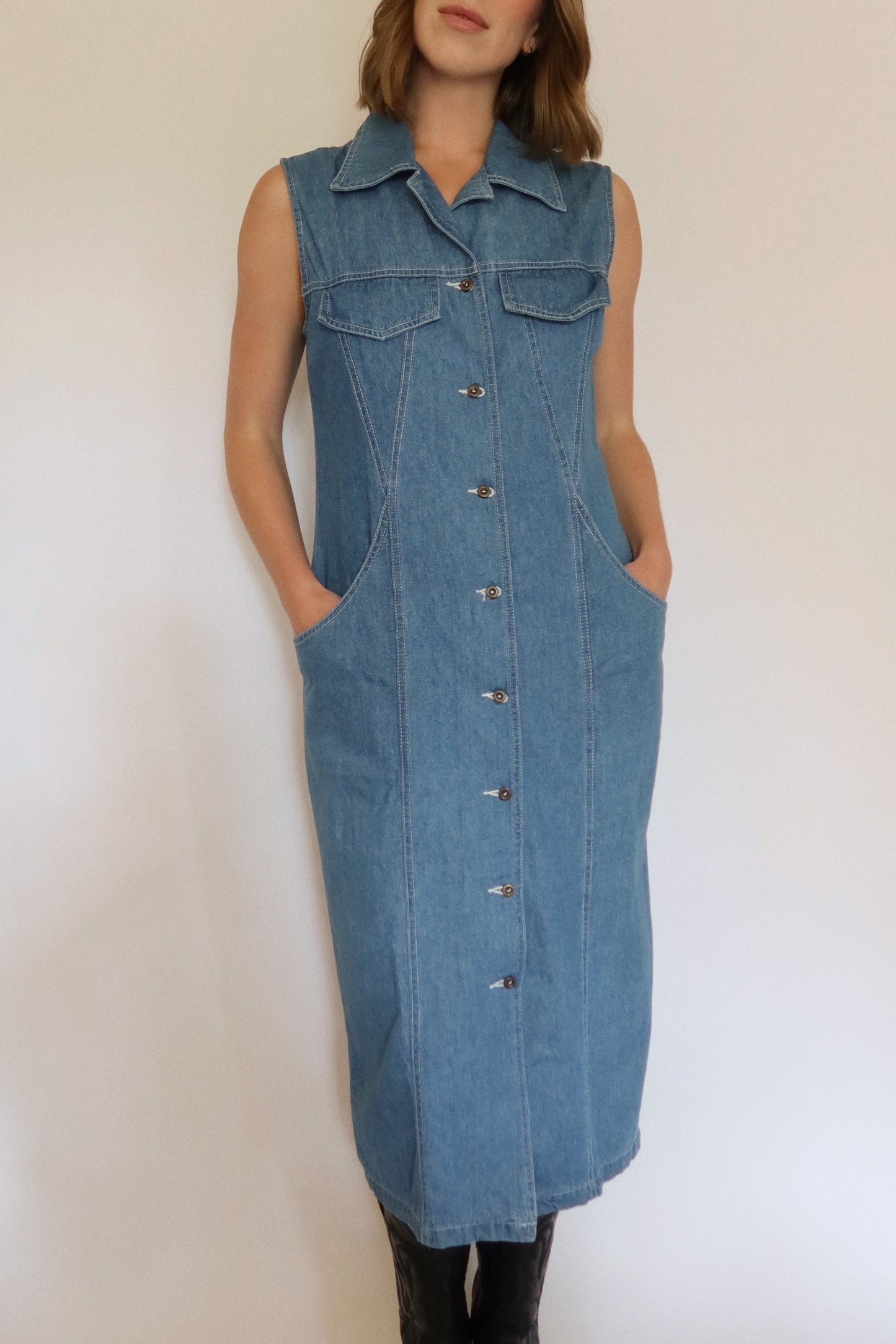 90s Western Cut Denim Dress