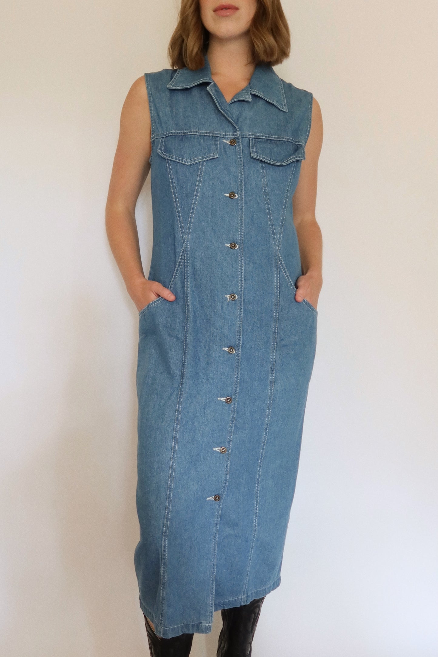 90s Western Cut Denim Dress