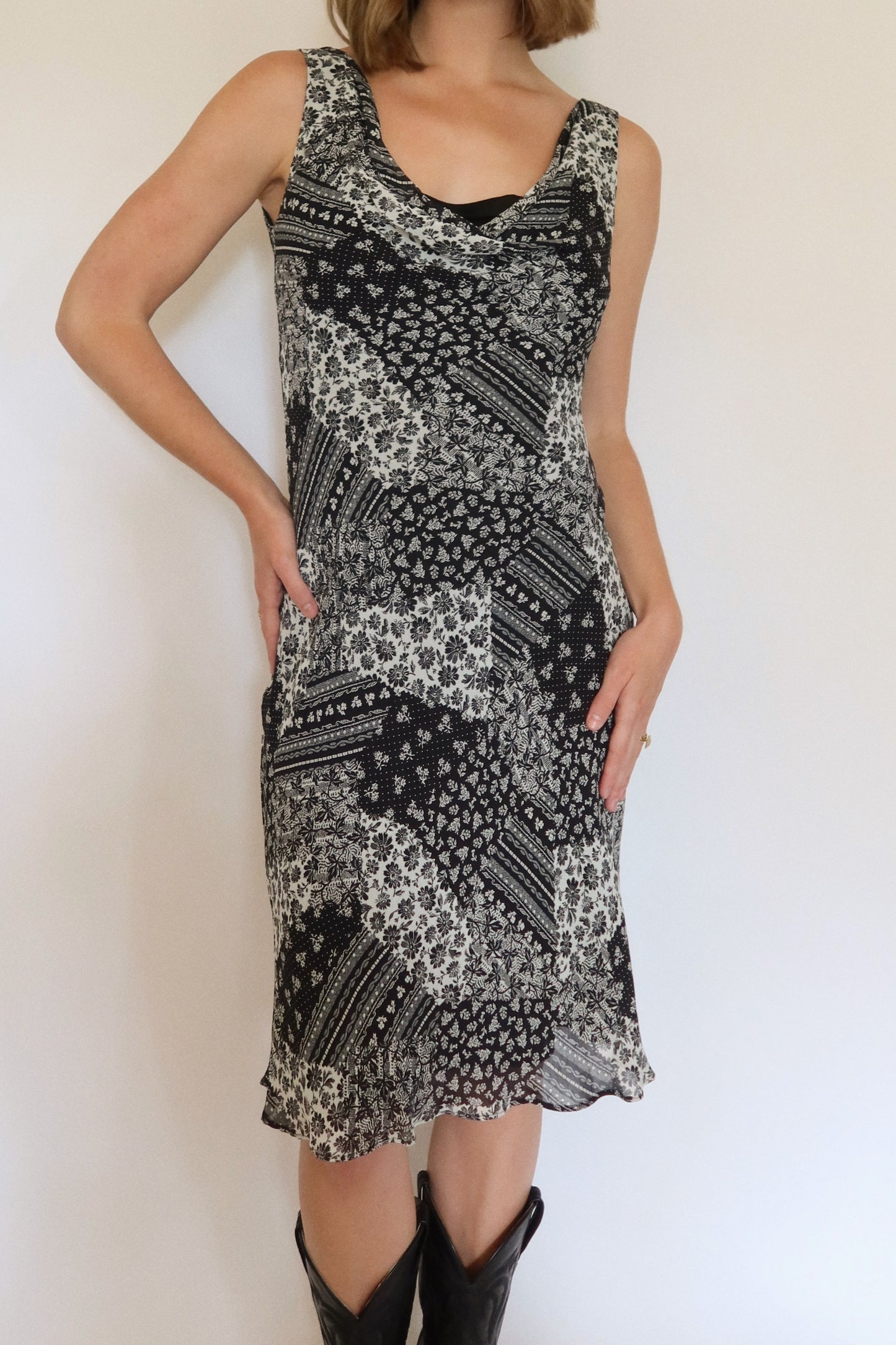 90s Floral Cowl Neck Dress