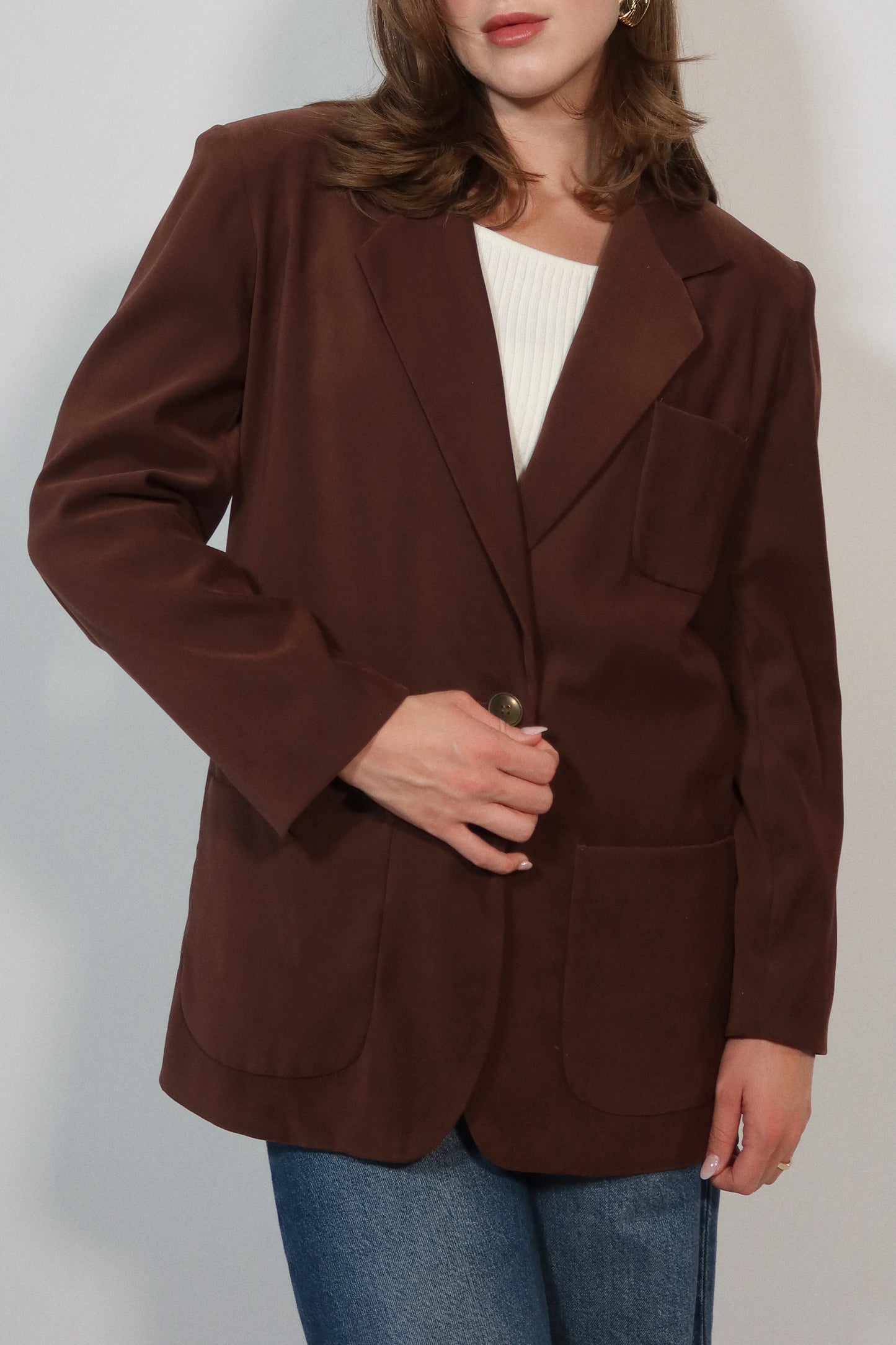 Classic Fit Felt Blazer in Mocha