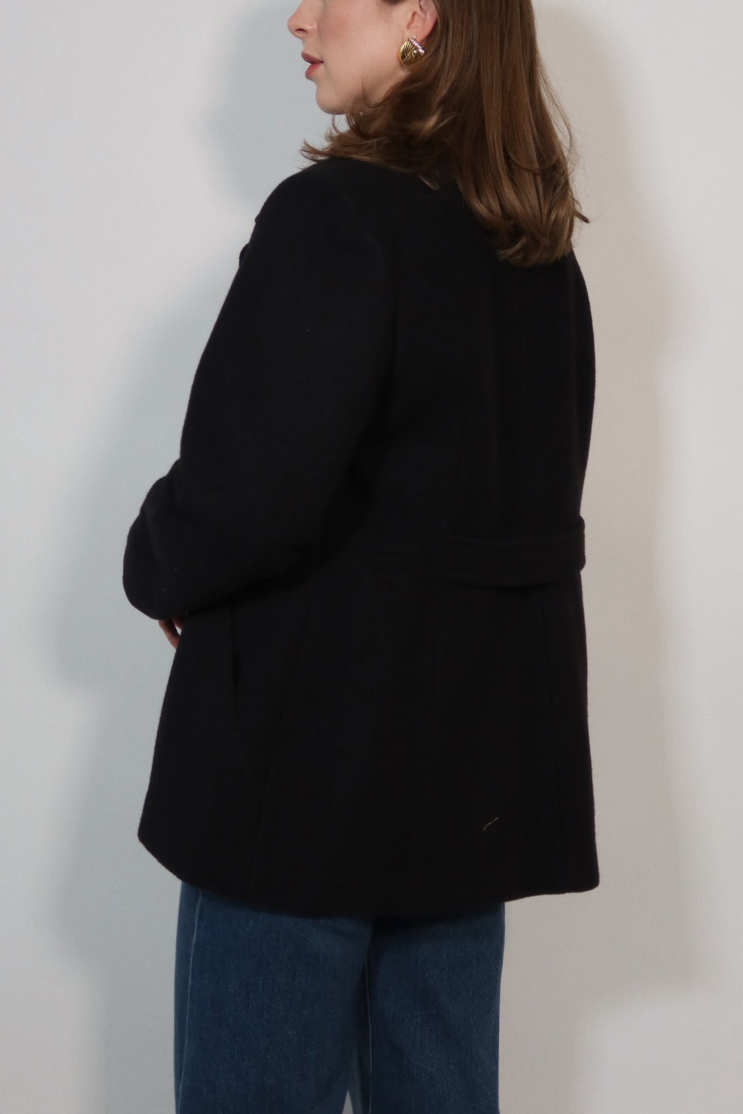 Double-Breasted Wool Peacoat in Black