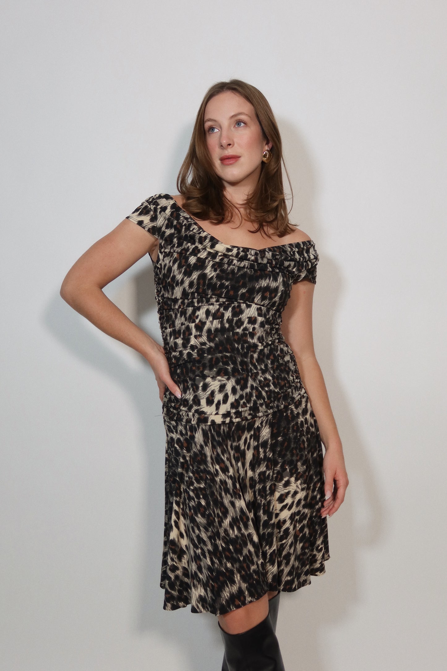 Ruched Animal Print Sleeveless Dress