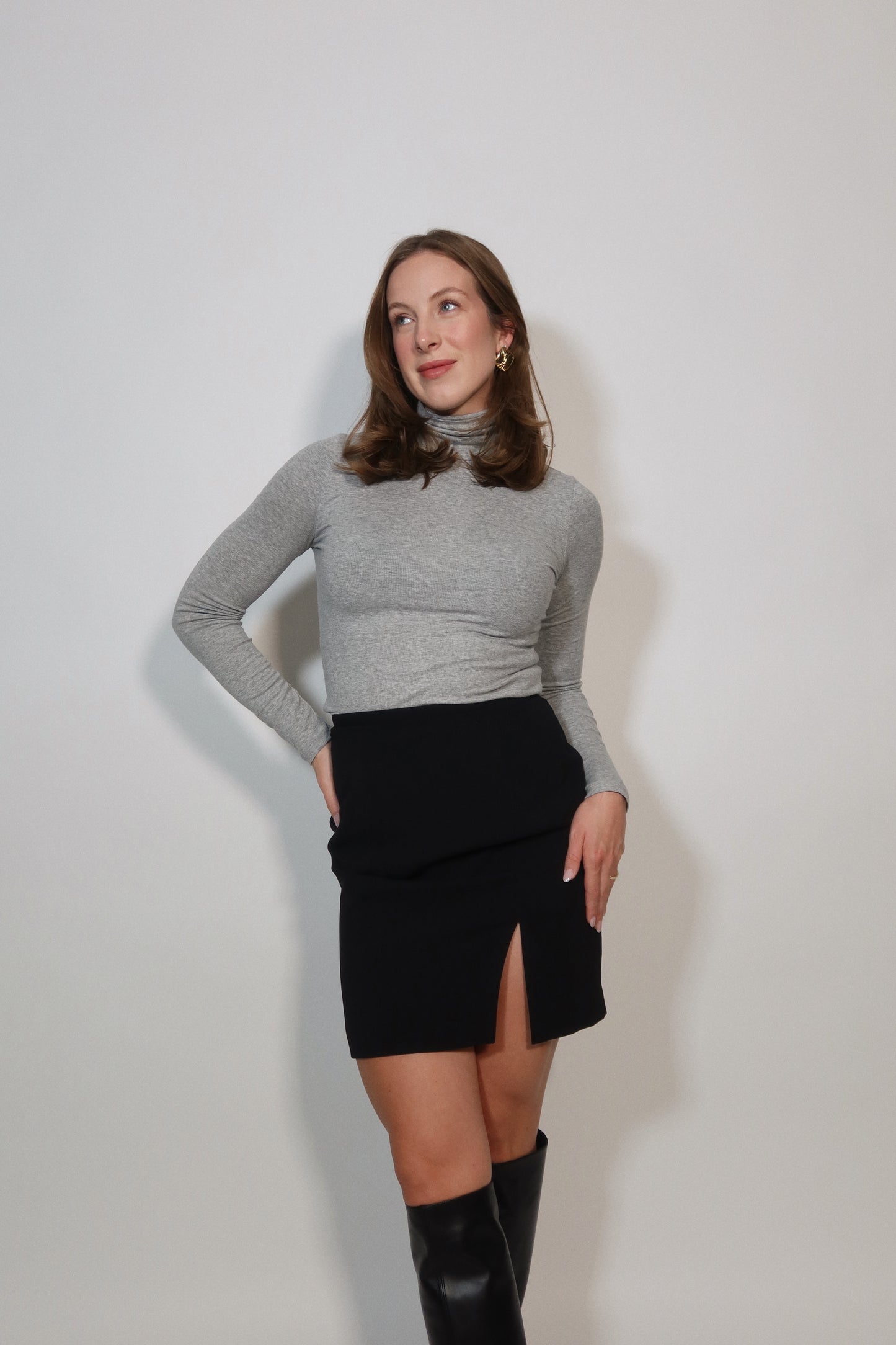 Mini Pencil Skirt with Slit in Black