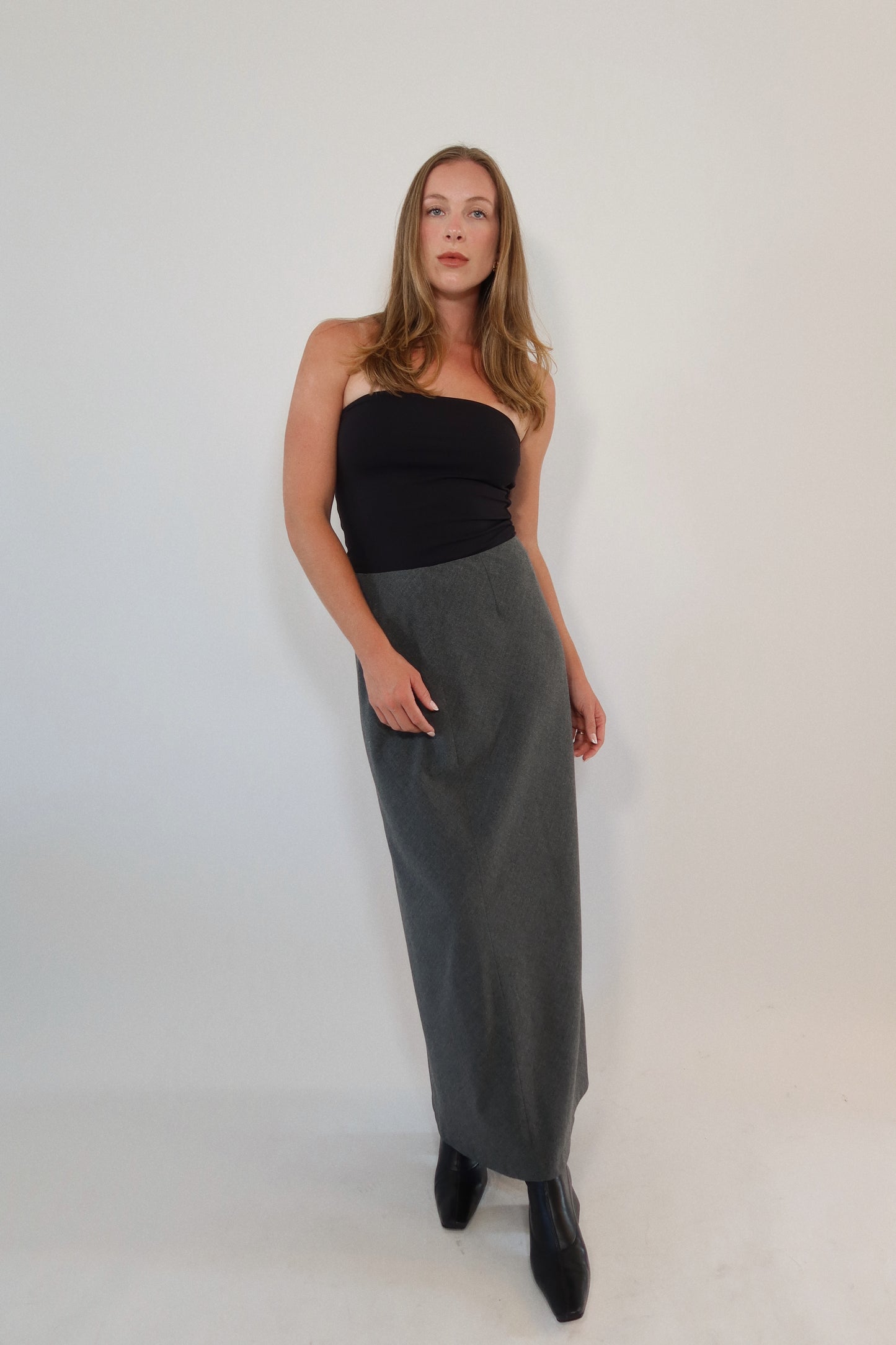 Full-Length Pencil Skirt in Charcoal