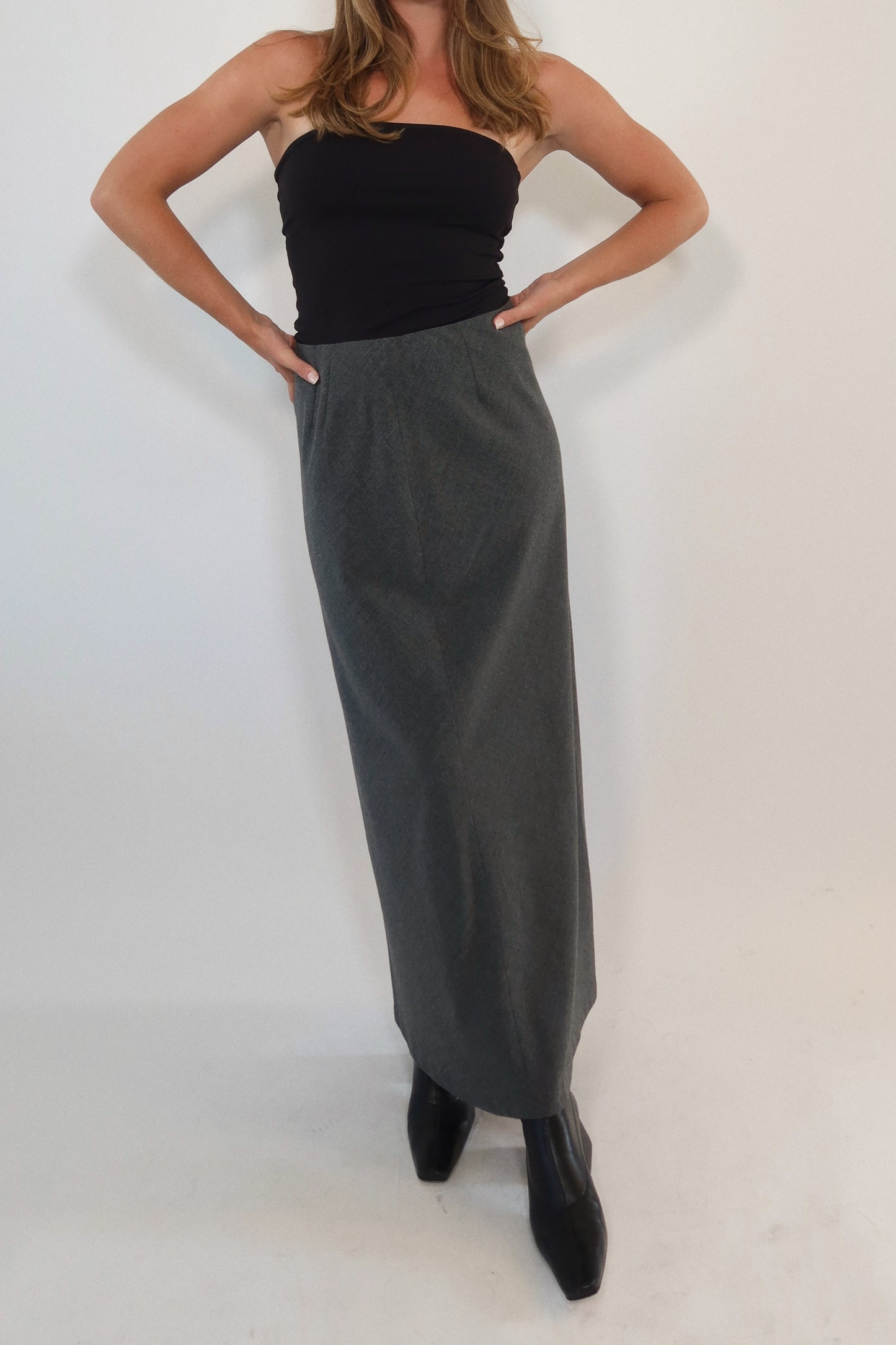 Full-Length Pencil Skirt in Charcoal