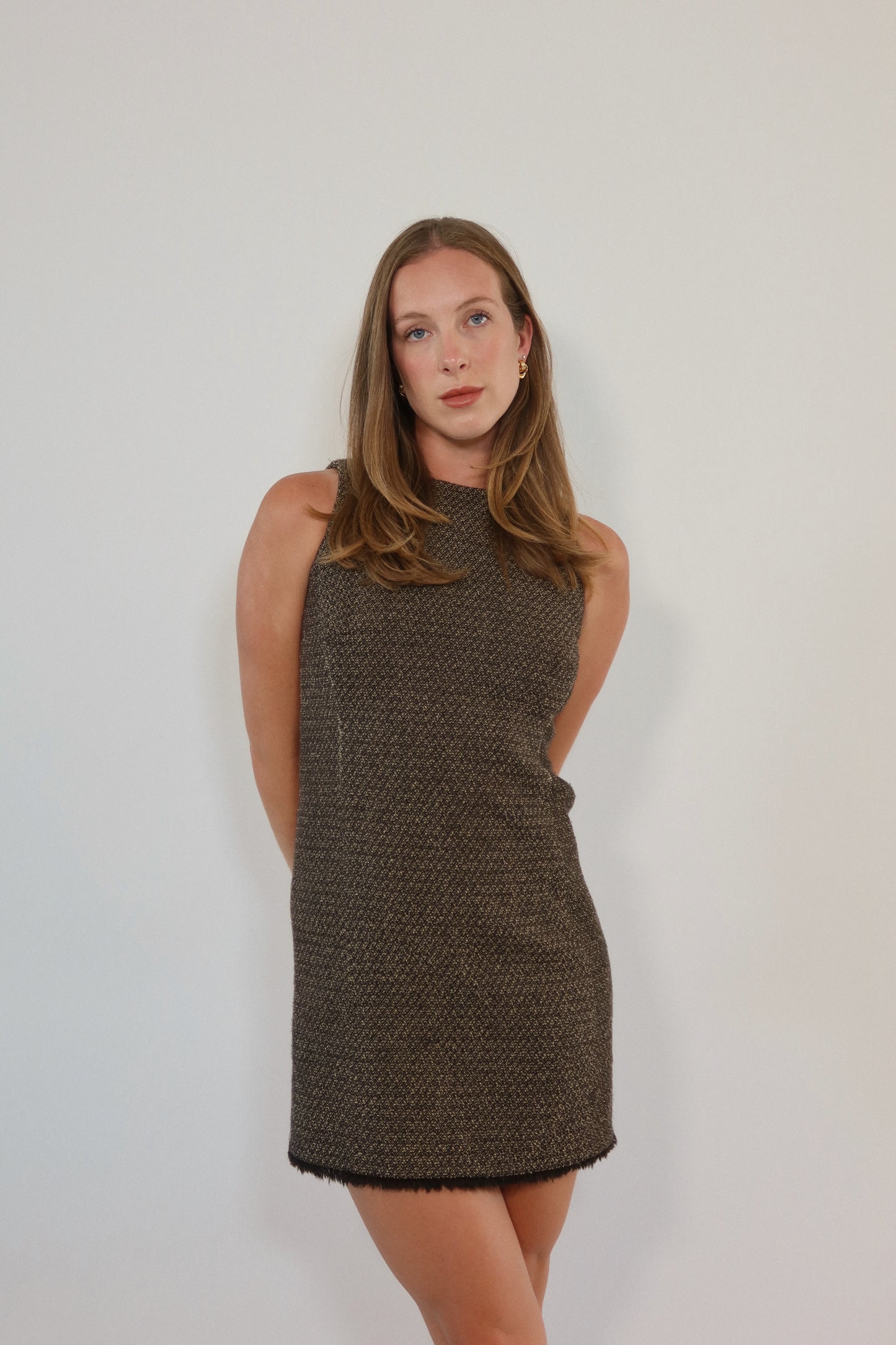 Brown Tweed Sleeveless Dress