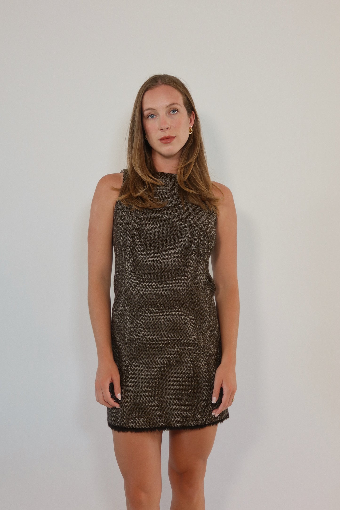 Brown Tweed Sleeveless Dress